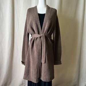 Mariele Waithe 100% Cashmere Belted Cardigan L Brown Duster